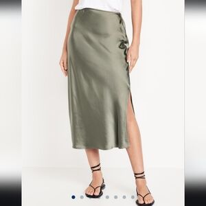 High-Waisted Satin Midi Slip Skirt